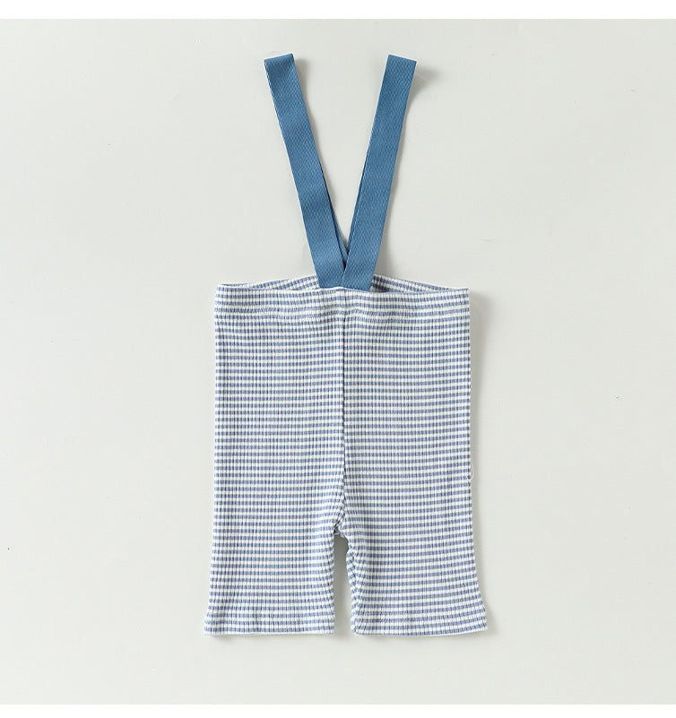High Waisted Suspender Cotton Shorts Gingham Suspender Half Pants [mh0012782]