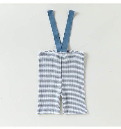 High Waisted Suspender Cotton Shorts Gingham Suspender Half Pants [mh0012782]