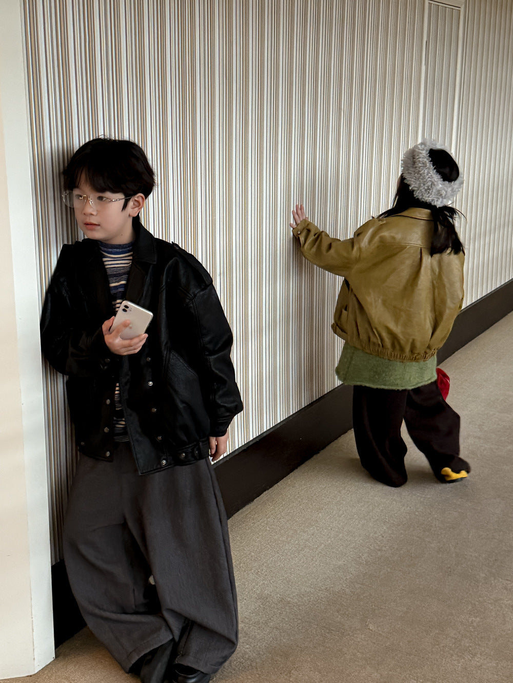 フェイクレザージャケット キッズ  厚手 ラペル モード ライダース【mh0011668】