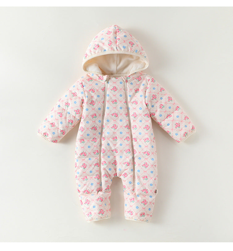 アウタージャンプスーツ プリント 中綿 厚手 フード付 キルティング【mh0011700】