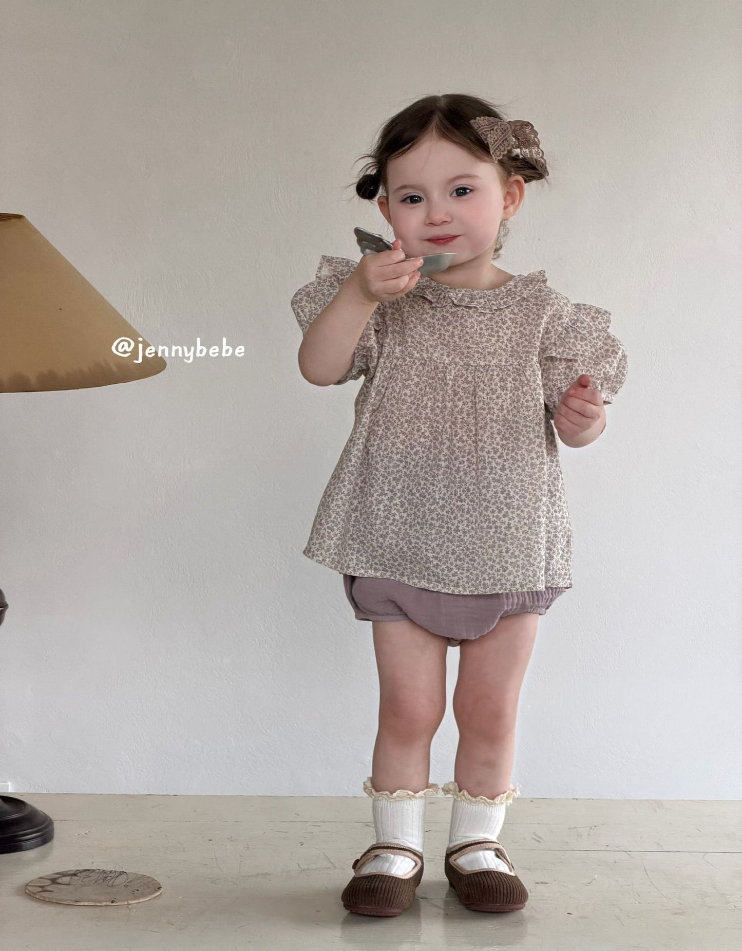 Puff Sleeve Floral Top & Bloomer Set [mh0012530]