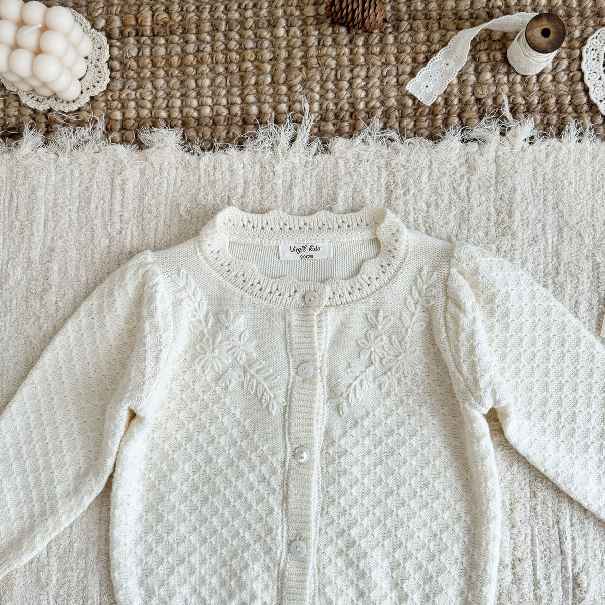 キッズ フラワー 刺繍 ニット カーディガン【mh0014612】