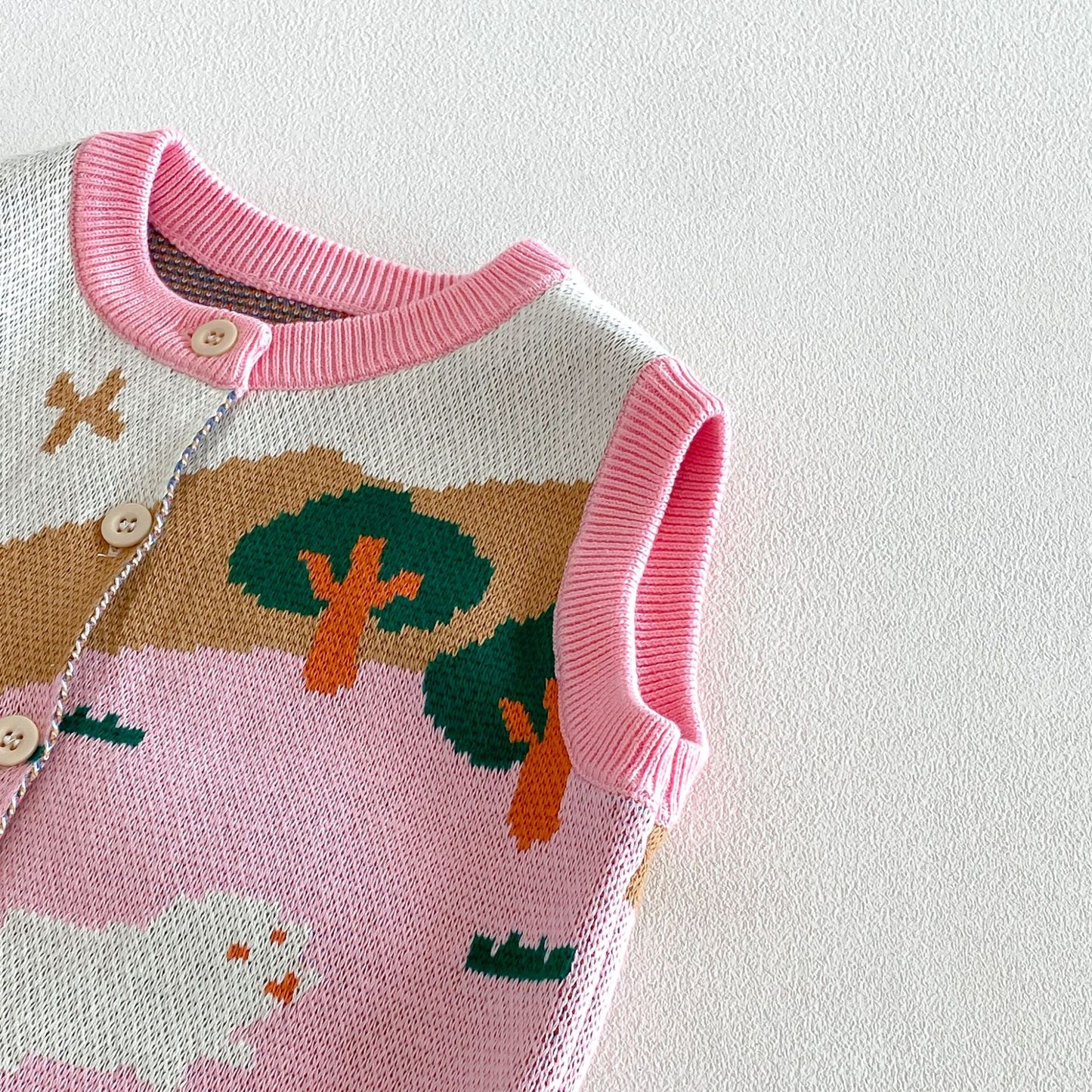 Chaleco de punto jacquard para niños, camisa de manga larga con volantes, pantalones vaqueros【mh0014038】