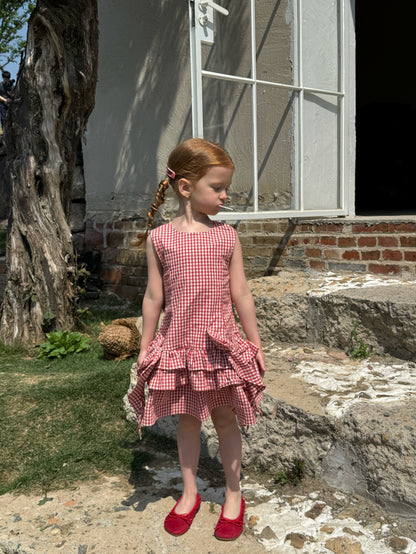 Tiered Ruffle Plaid Sundress ギンガムチェック ノースリーブワンピース【mh0012802】