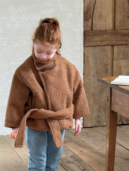 ローブコート ボア スタンドカラー ベルト付き ショート丈 アウター【mh0011617】