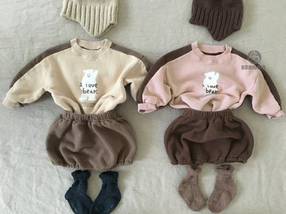 Bear Fleece Sweatshirt & Shorts Set クマ プリント 裏起毛 セットアップ【mh0012681】