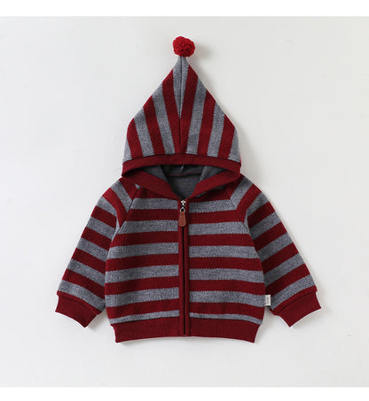 Sudadera con capucha y cremallera a rayas para bebé y niño【mh0014714】