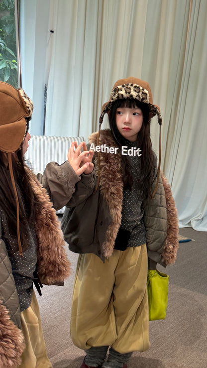 Mo Xiao Meng Children's Jacket 2026 Girls' Korean-Style Winter Fleece-Collar Padded Jacket Thickened Cotton Jacket for Kids【mh0014698】