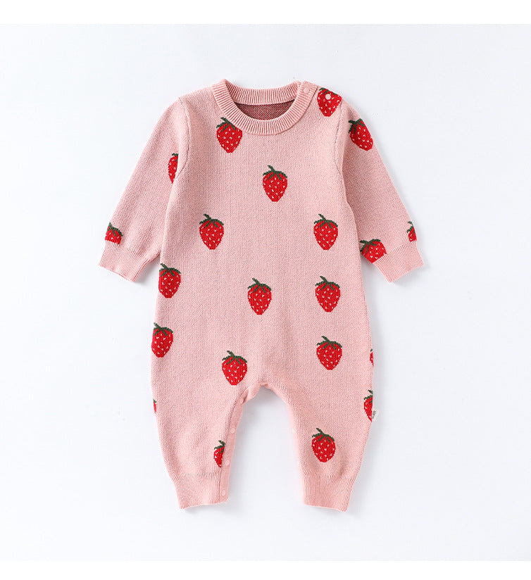 長袖ニットロンパース いちご/ハート ジャンプスーツ【mh0011727】