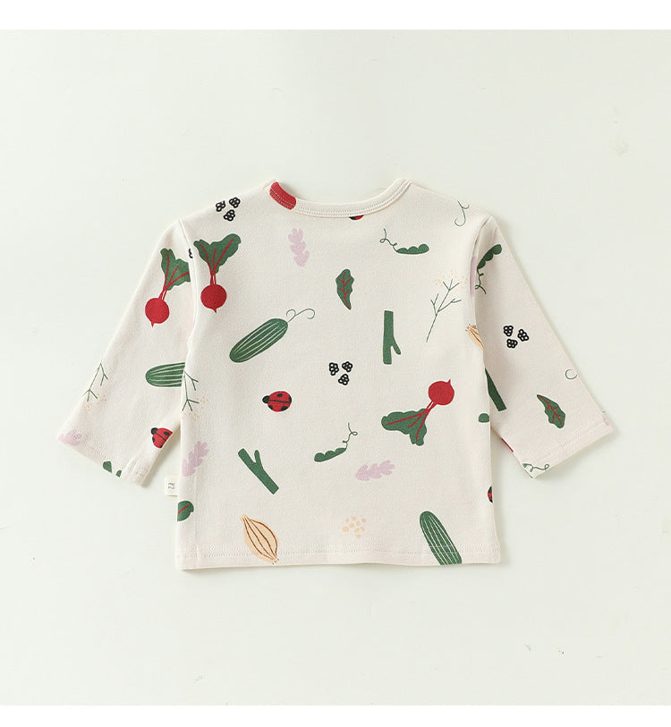 ベビー キッズ プリント ヘンリーネック 長袖Tシャツ【mh0014135】