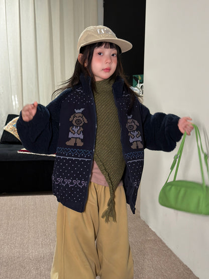 Children's jacket 2026 girls' winter thickened quilted zip-up jacket, children's corduroy patchwork sweater with cute accents【mh0014697】