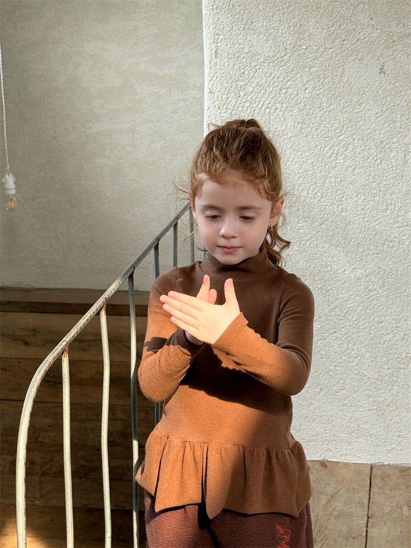 長袖トップス ペプラムフリル ハイネック シンプル 裏起毛【mh0011621】