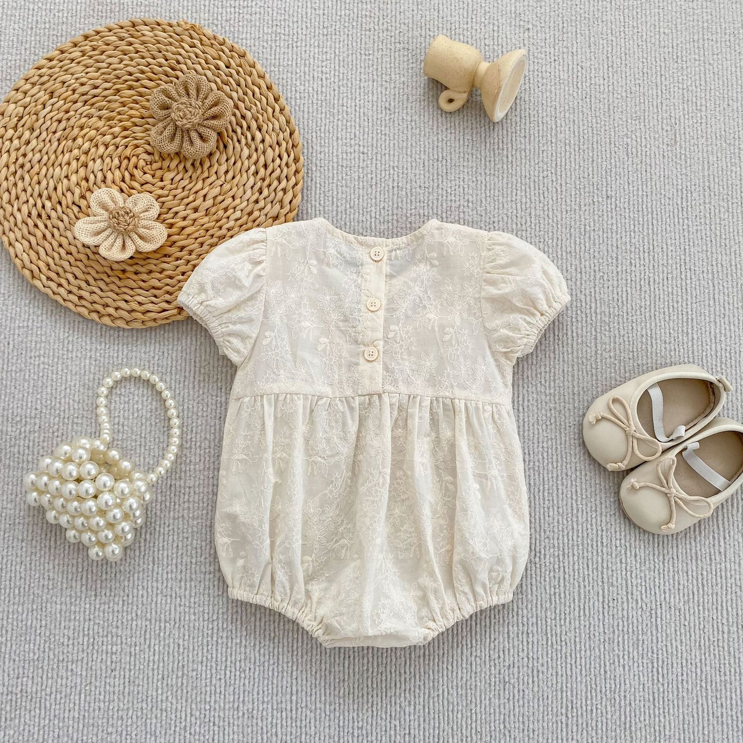 Embroidered Ruffle Romper And Blouse Shorts フリル ロンパース ブラウス ショートパンツ【mh0013163】