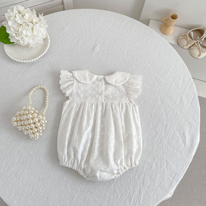 Lace Trim Doll Collar Romper Dress ラッフル ロンパース ミモレ丈ワンピース【mh0013160】