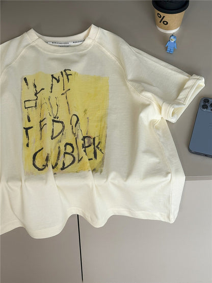 Textured Abstract Tee 英字プリント 半袖Tシャツ【mh0012942】