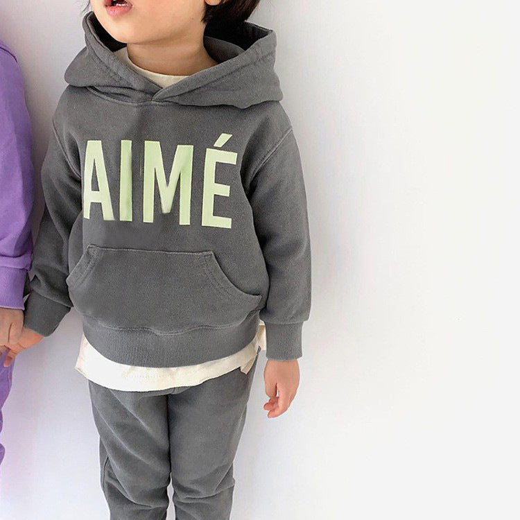 Letter Print Hooded Sweatshirt Set ロゴ パーカー セットアップ【mh0012612】