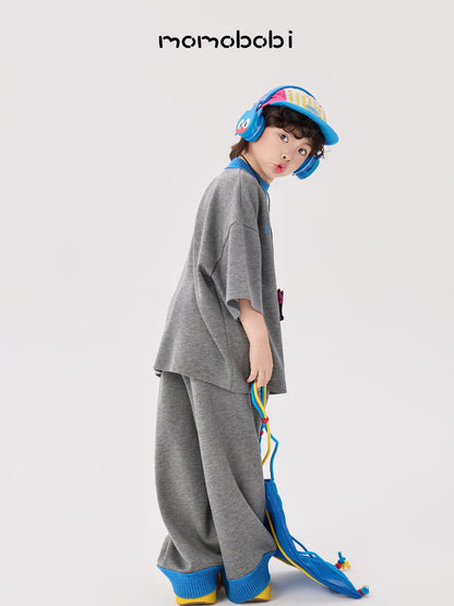 Contrast Rib Tee Long Pants ロゴTシャツ ロングパンツ セット【mh0013008】
