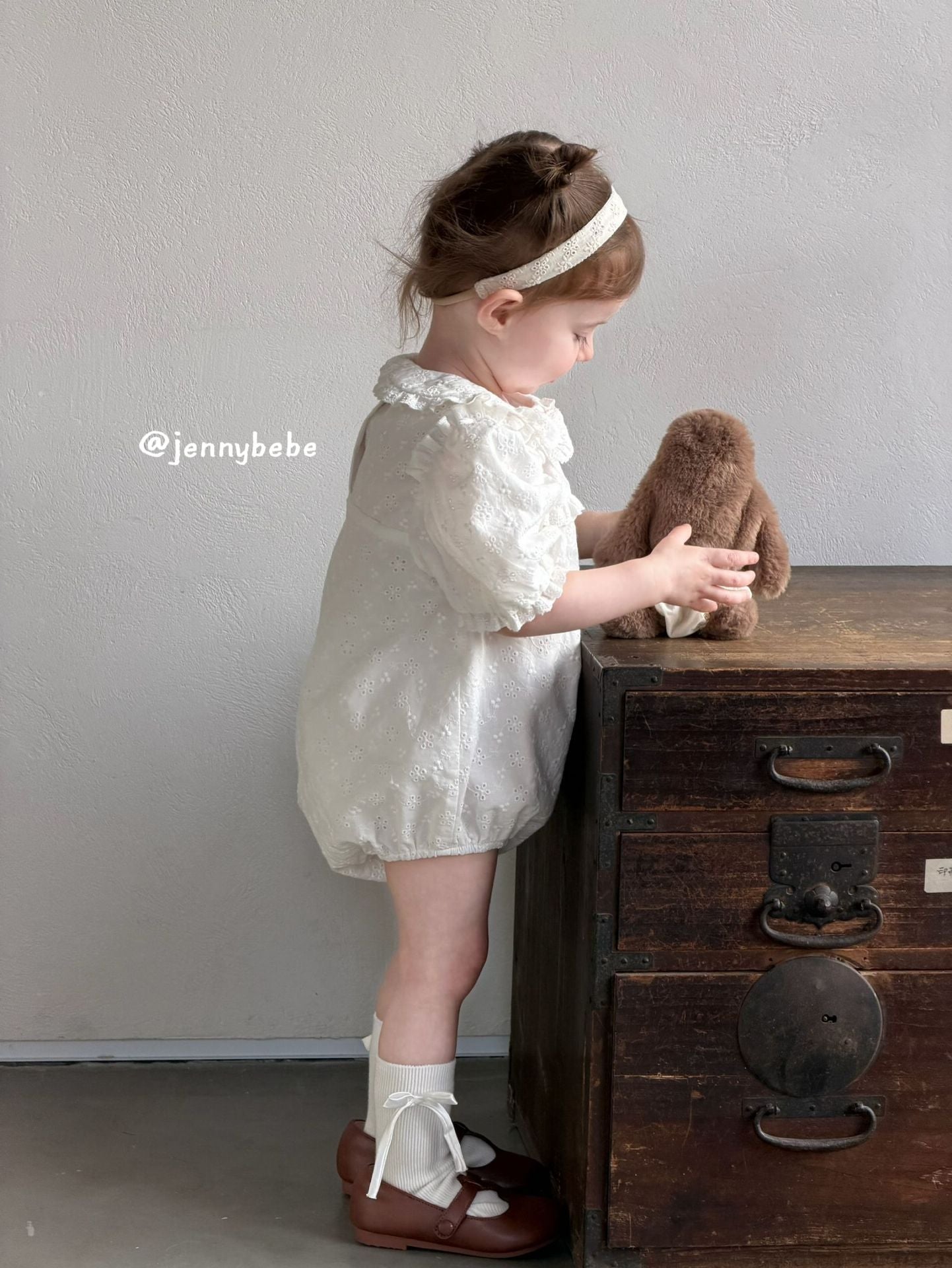 Eyelet Cotton Puff Sleeve Romper コットン レース パフスリーブ ロンパース【mh0012545】