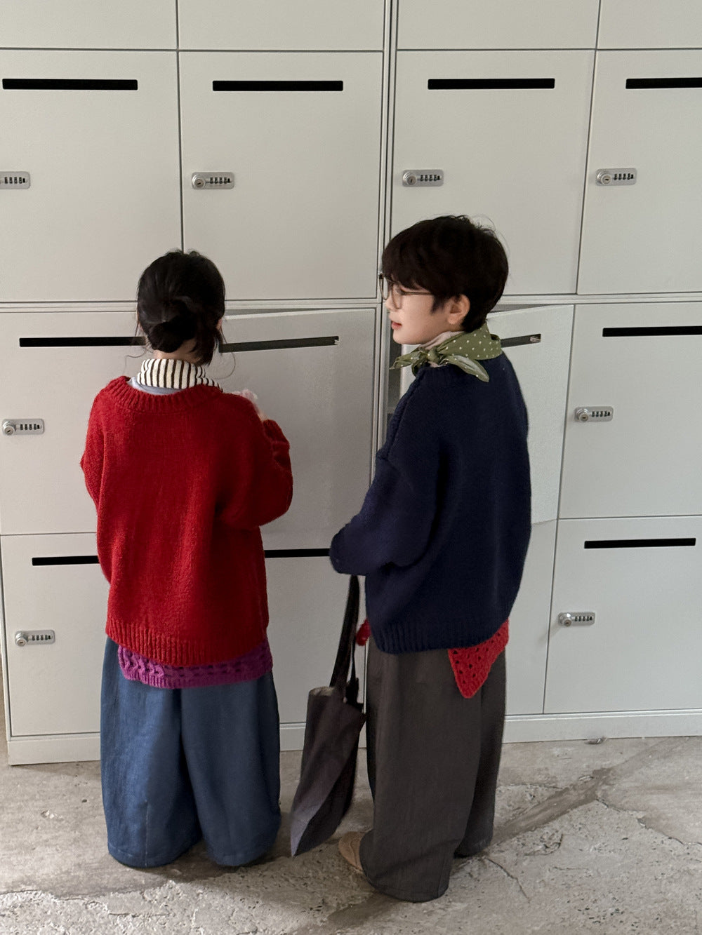 ニットセーター キッズ 裏起毛 厚手 クルーネック 無地 ルーズフィット プルオーバー【mh0011674】