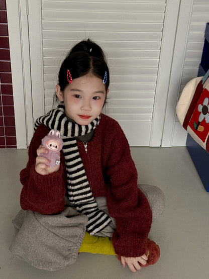 ニットカーディガン キッズ 裏起毛 厚手 無地 ジップアップ カジュアル【mh0011682】