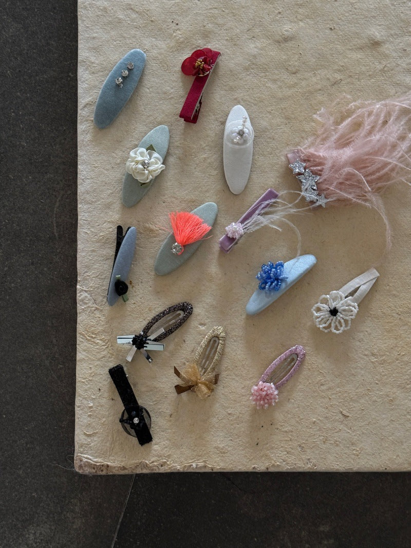 キッズ ハンドメイド レース ライストーン ヘアクリップ【mh0014102】