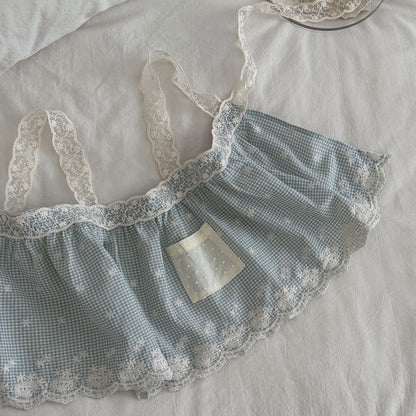 Vestido de manga larga para bebé y niña con cuello con volantes, jacquard, estampado de cuadros vichy y vestido tipo camisola con encaje 【mh0014482】