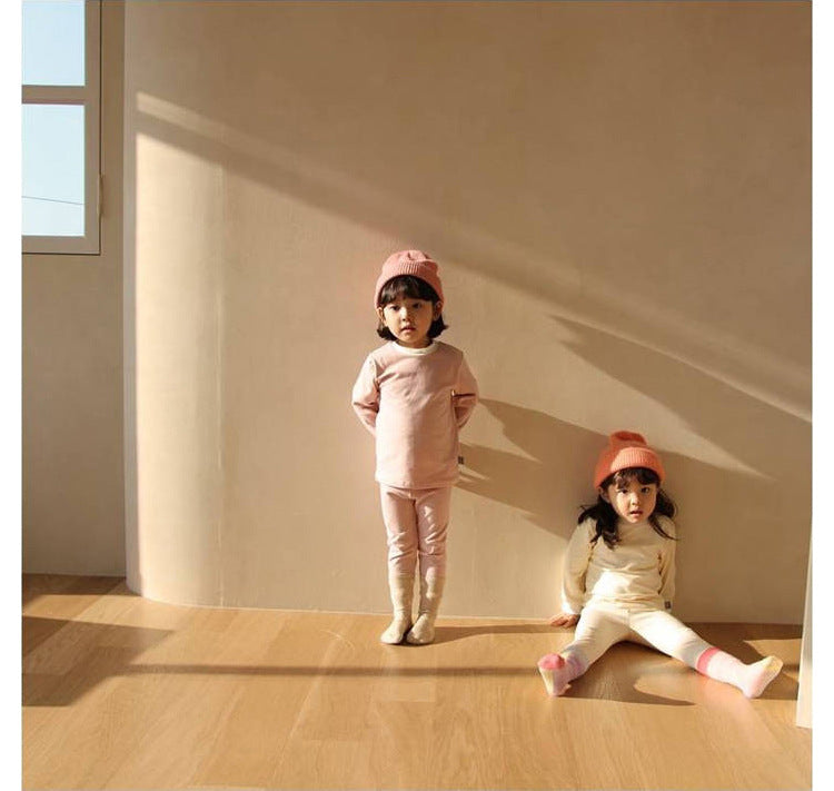Cotton Basic Pajamas Set 無地 長袖Tシャツ ロングパンツ【mh0012698】