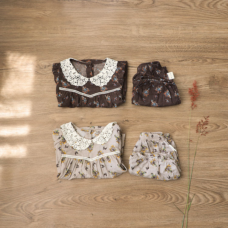 Floral Lace Collar Set - Small Floral Short-Sleeved Tunic Set 【mh0012695】