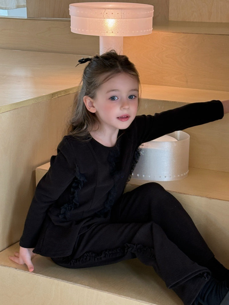 Kids' Plain Ruffle Mellow Crew Neck Long Sleeve Knit Sweater [mh0014081]
