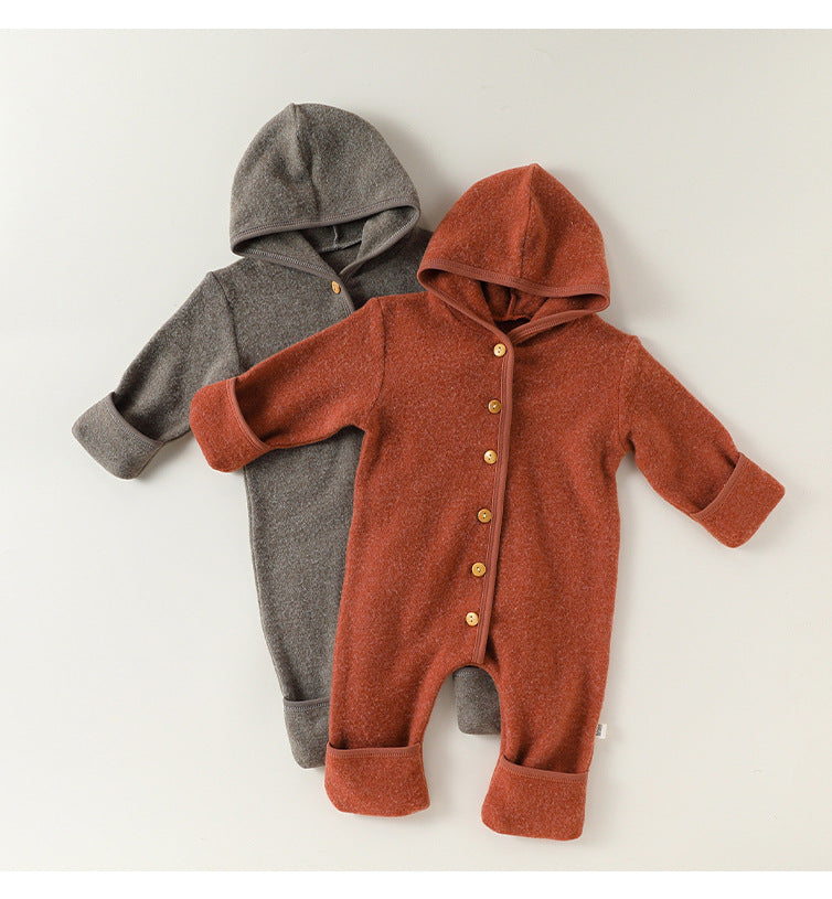 長袖フーディジャンプスーツ シンプルロンパース【mh0011704】