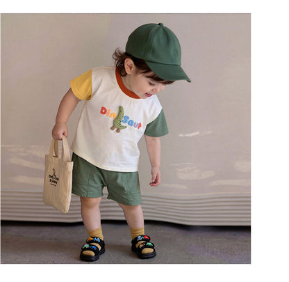 Dinosaur Cartoon Set Dinosaur Embroidery Short Sleeve T-Shirt and Shorts [mh0012855]