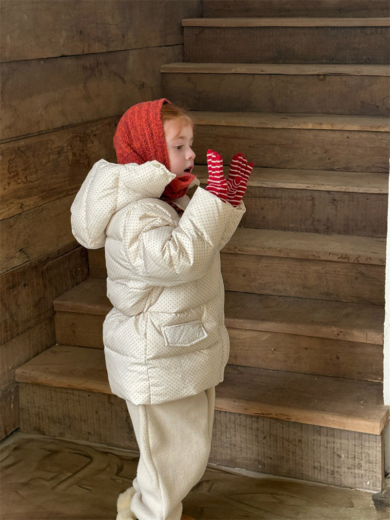 ダウンジャケット ドット フーディ ミディ丈 パフ アウター【mh0011626】