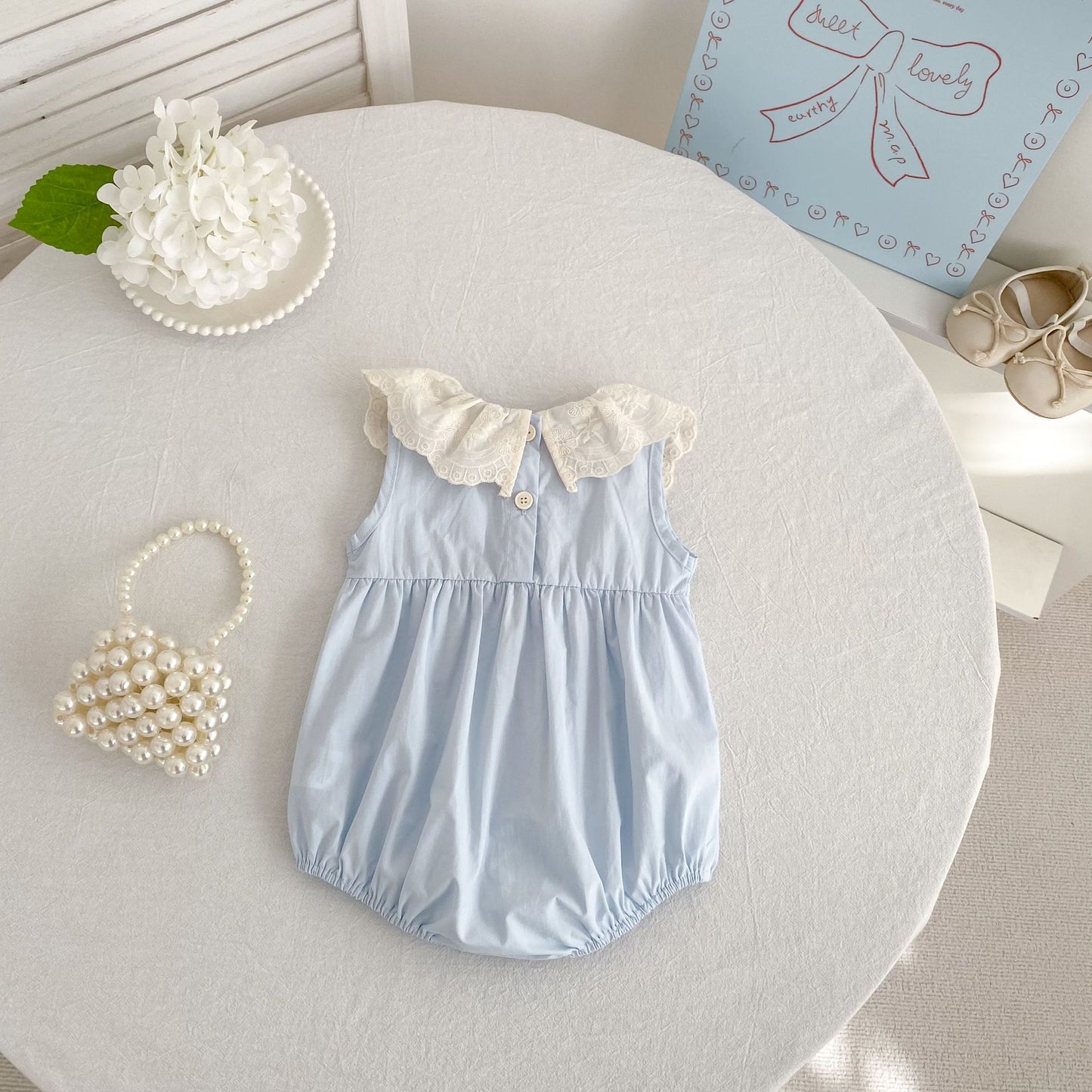 Vestido midi tipo pelele con cuello de encaje con volantes【mh0013162】