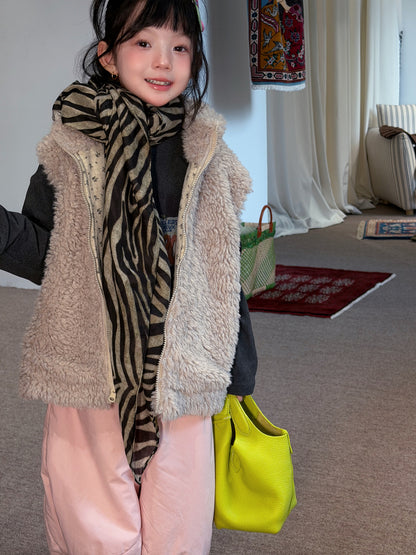 Children's Vest 2026 Winter Korean Style Double-Sided Plush Vest for Children's Floral Thickened Stand Collar Fleece Vest【mh0014695】