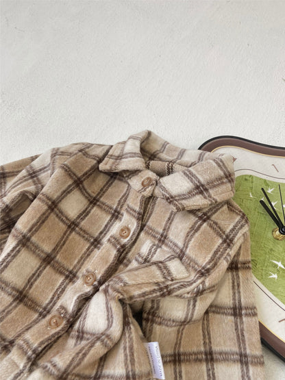 長袖ロンパース チェック シャツ襟 ボディスーツ【mh0011633】