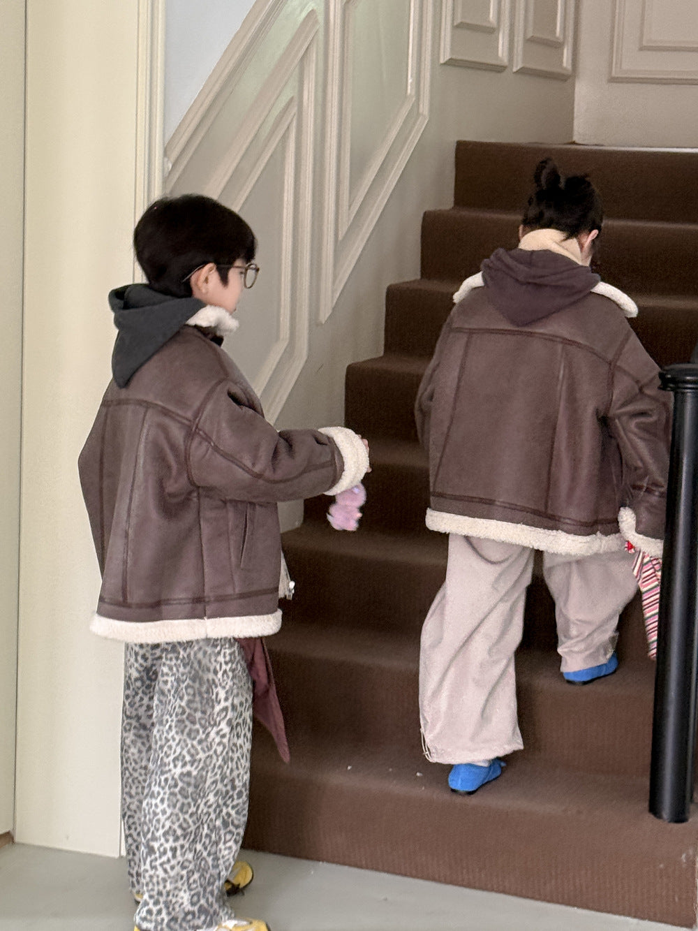 フェイクムートンジャケット キッズ ボア 厚手 ラペル フェイクレザー アウター【mh0011677】