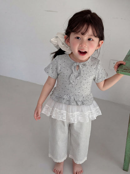 Polka Dot Tiered Ruffle T-Shirt ドット柄 半袖Tシャツ【mh0013118】