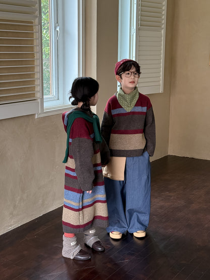 ニットワンピース/セーター キッズ ボーダー柄 厚手 ルーズフィット 兄弟姉妹 お揃い【mh0011676】