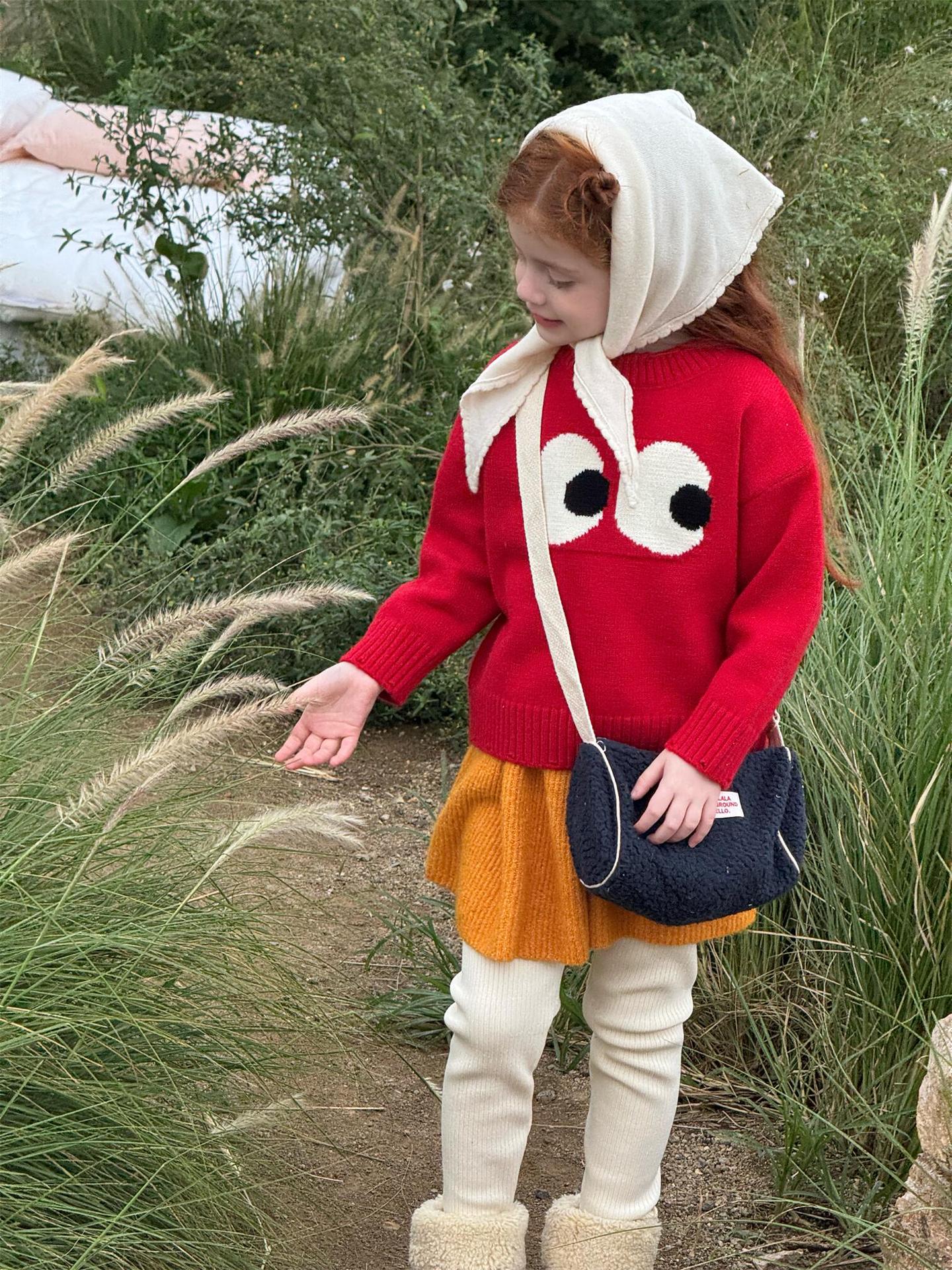 長袖ニットセーター ビッグアイ もこもこ目玉 プルオーバー 丸首 ゆる可愛【mh0011740】