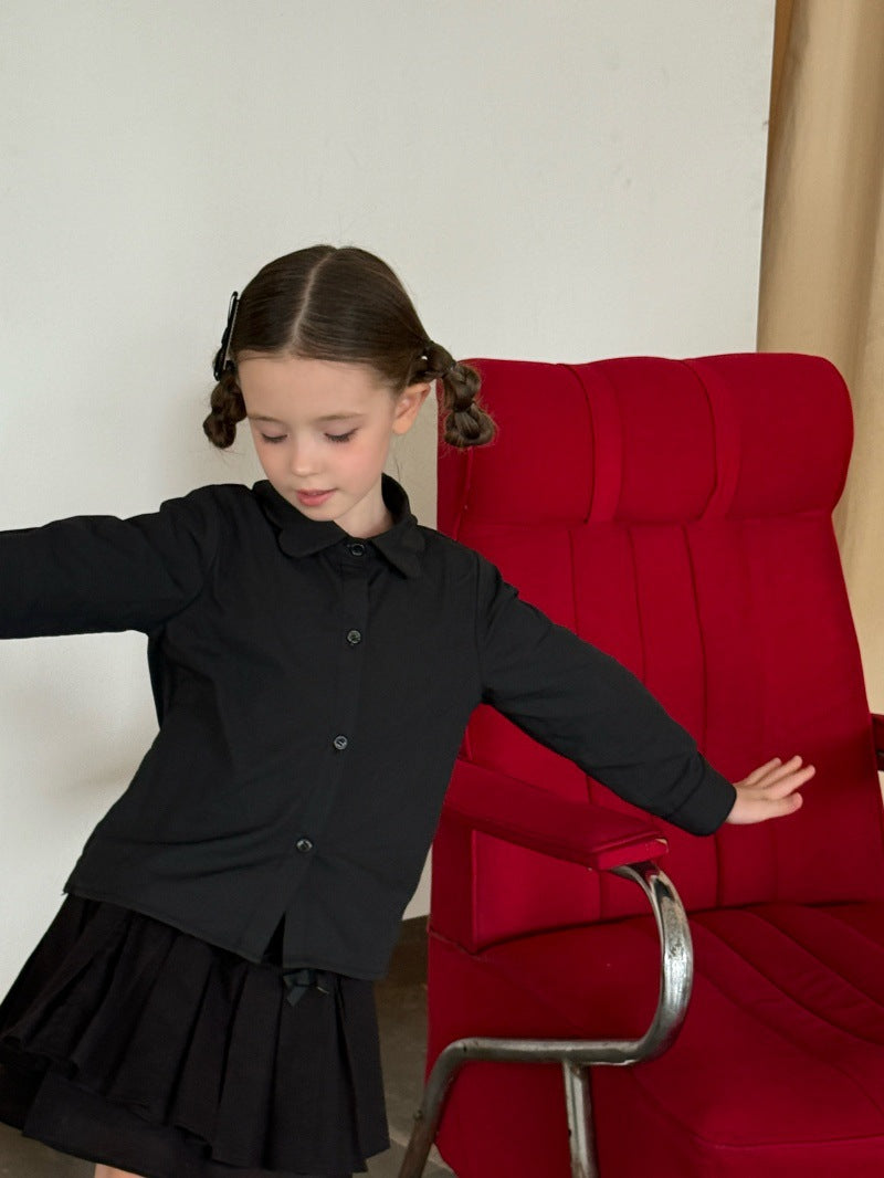 Kids Ruffled Collar Front Button Long Sleeve Shirt