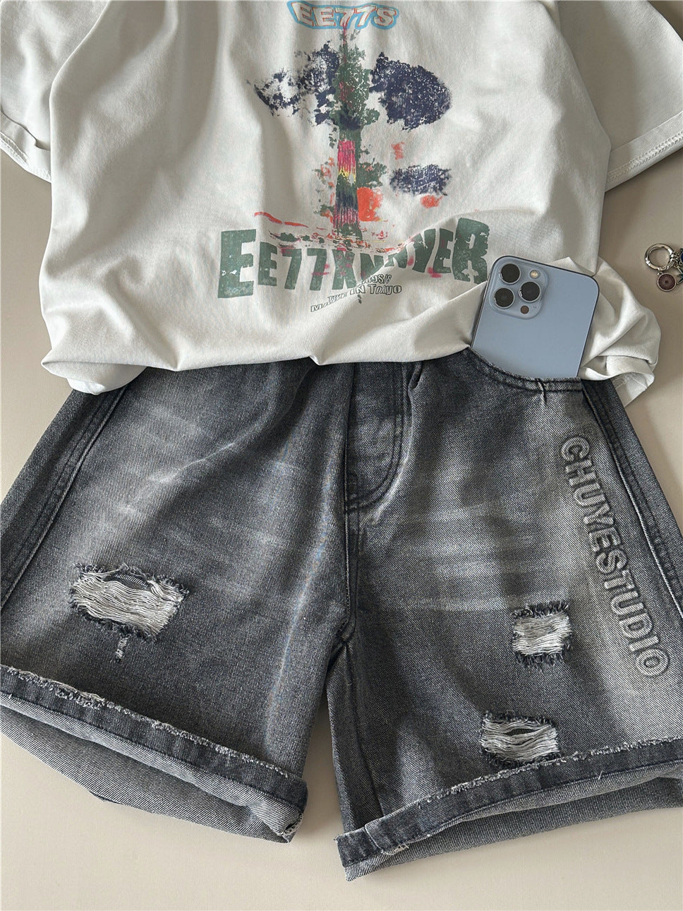 Letter Denim Shorts ロゴ デニムハーフパンツ【mh0012961】