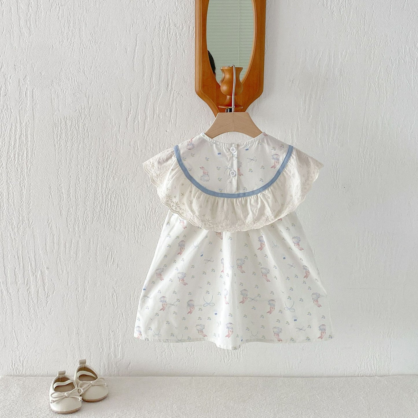 Rabbit Floral Lace Collar Dress ウサギ 花柄 レース襟 ノースリーブ ワンピース【mh0012711】