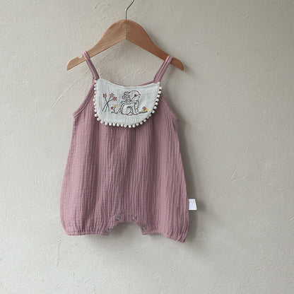 Rabbit Embroidered Gauze Romper