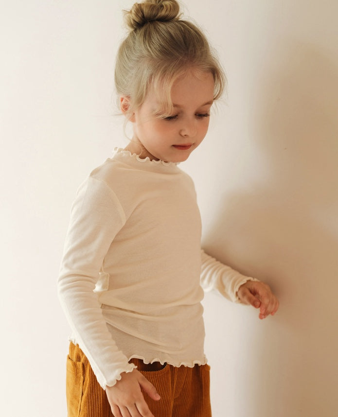 メリノウール キッズ パジャマ ラッフルカラー 長袖 トップス＆パンツ くすみカラー【mh0011572】