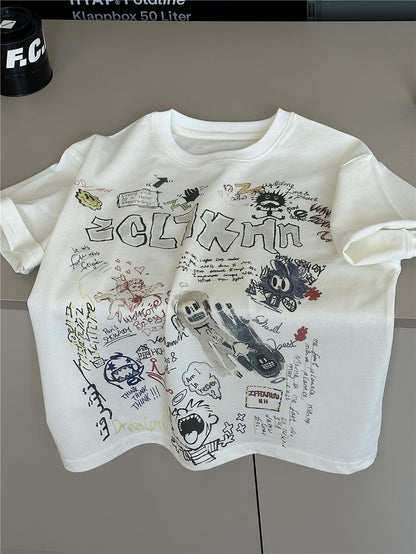 Graffiti Graphic Tee 落書きプリント 半袖Tシャツ【mh0012969】