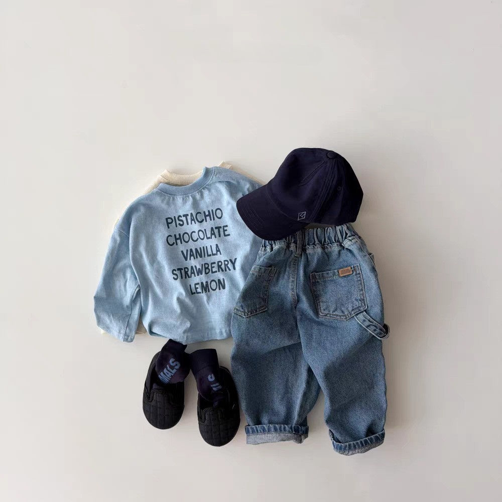 Pantalones largos de mezclilla holgados para bebés y niños 【mh0014645】