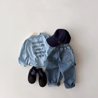 Pantalones largos de mezclilla holgados para bebés y niños 【mh0014645】