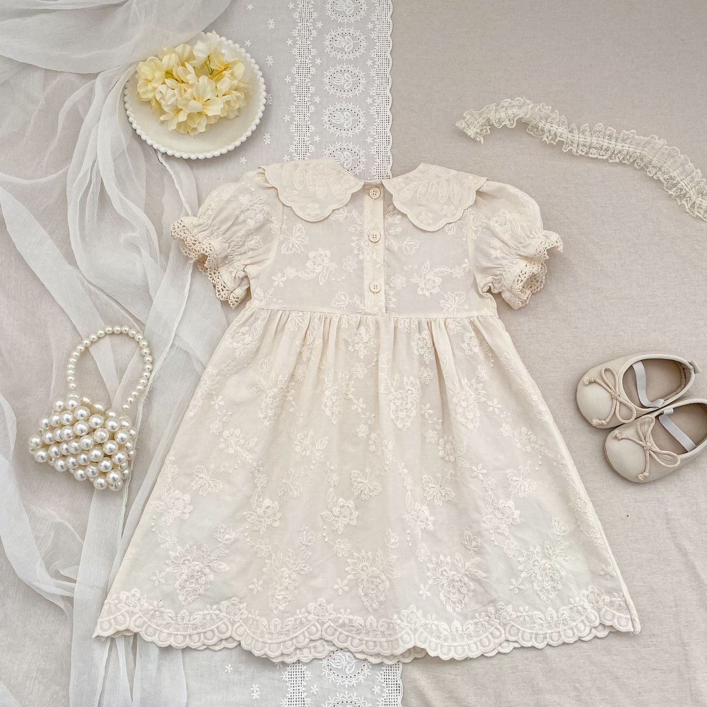 Embroidered Puff Sleeve Romper And Dress 刺繍 パフスリーブ ロンパース ワンピース【mh0013166】