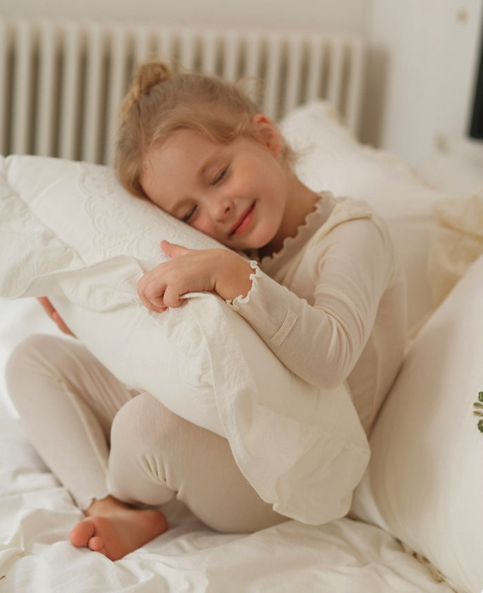 メリノウール キッズ パジャマ ラッフルカラー 長袖 トップス＆パンツ くすみカラー【mh0011572】