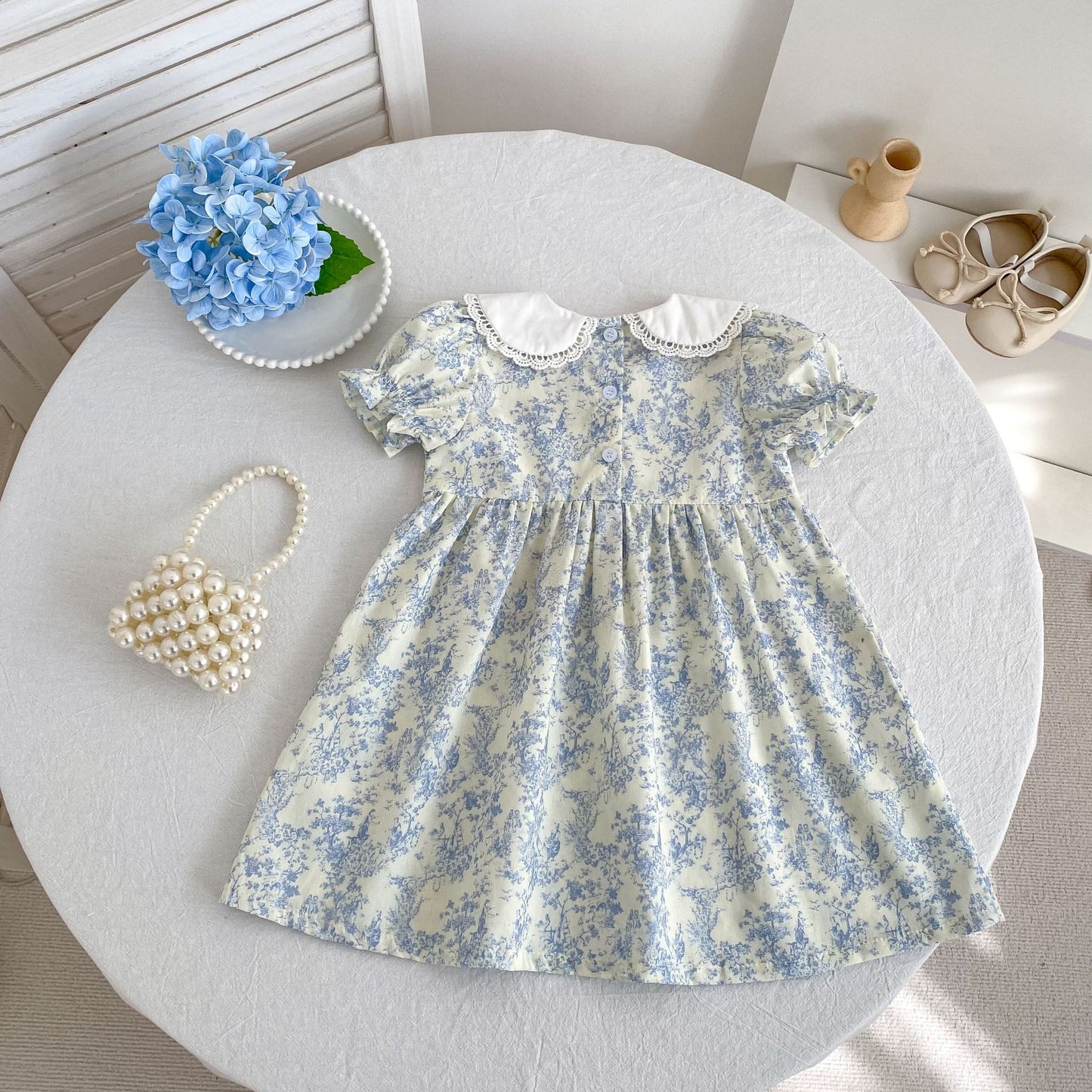 Floral Lace Collar Romper Dress パフスリーブ ロンパース 半袖ワンピース【mh0013164】
